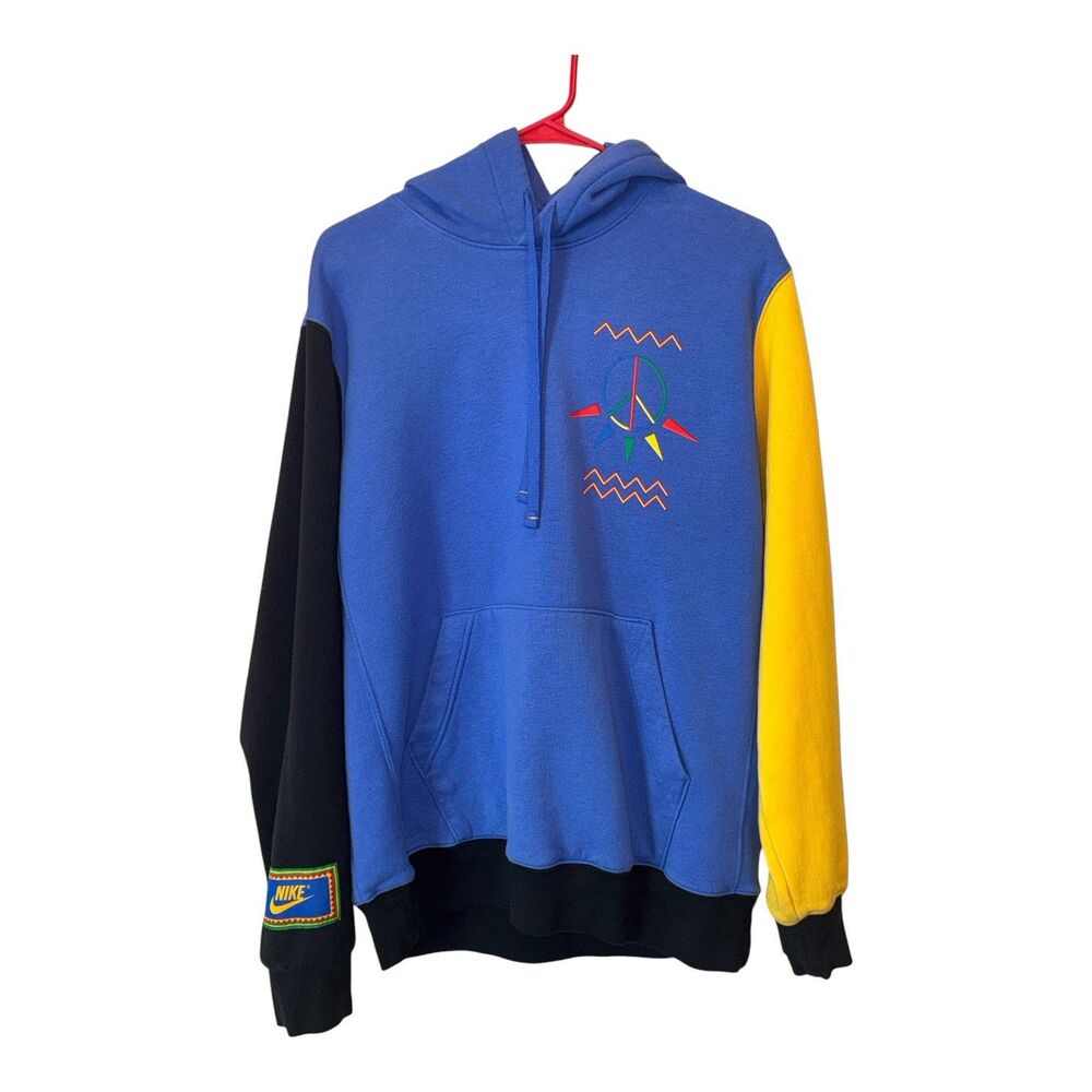 Nike Air Retro Peace Hoodie Mens M Blue Urban Jungle Outdoor Block Color African